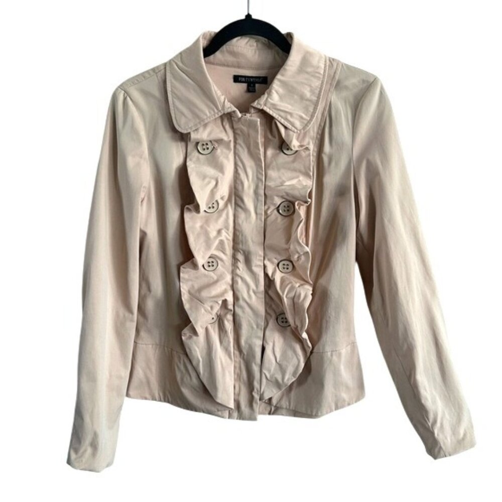 For Cynthia Pink Ruffle Zip Jacket Buton Detail Soft Lightweight